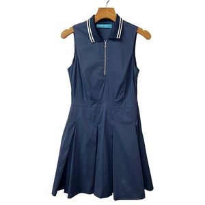 G/FORE Women’s Pleated Sleeveless Half Zip Mini Golf Tennis Dress Navy Blue 4